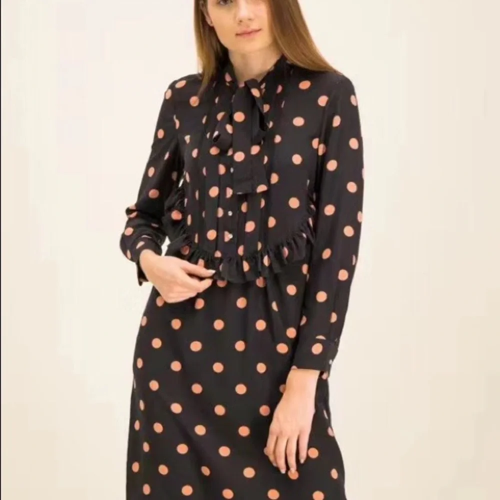 NWT $498 Tory Burch Polka Dot Bow Tie Silk Shift Dress